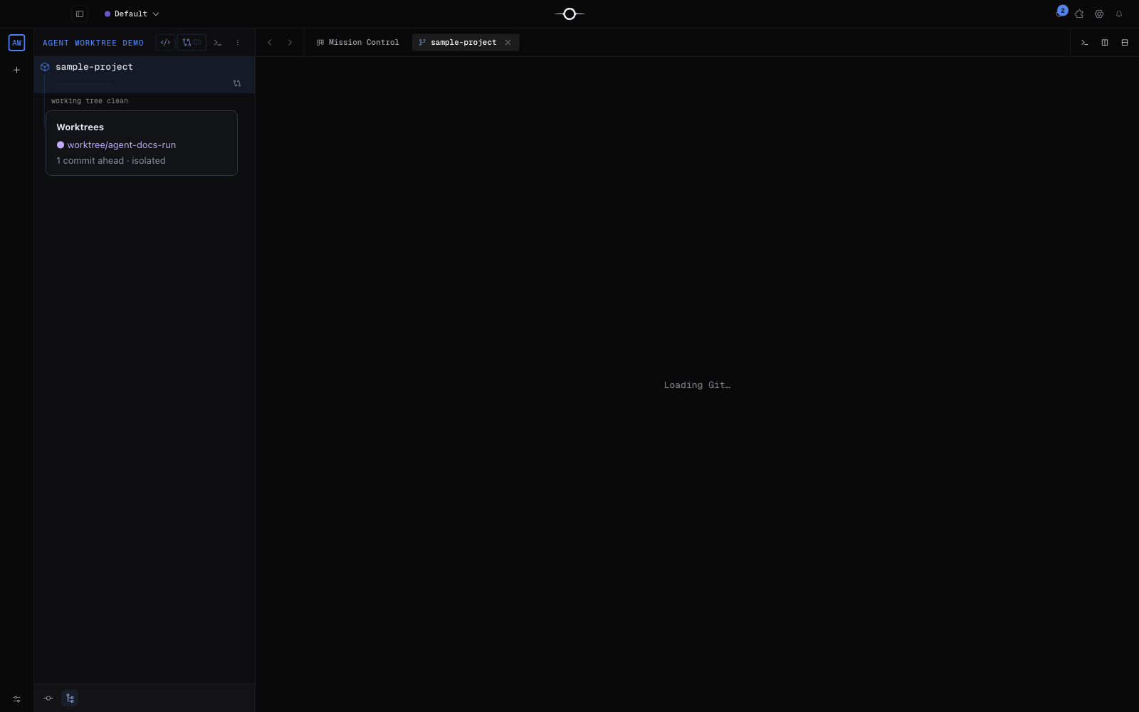 Navigateur Singularity montrant le worktree isolé d’une exécution d’agent