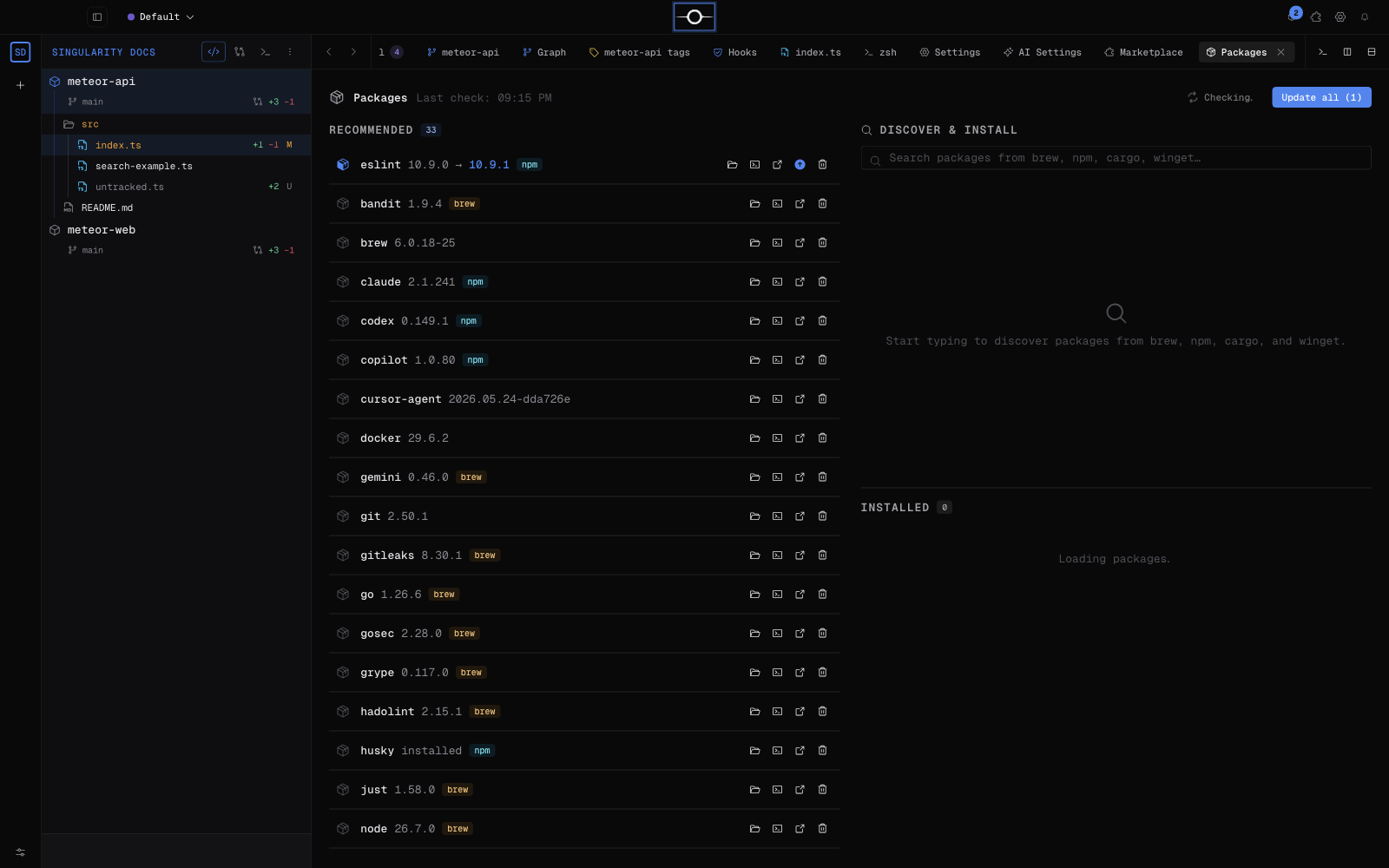 Centre de mises à jour de Singularity ouvert sur la version de l’application