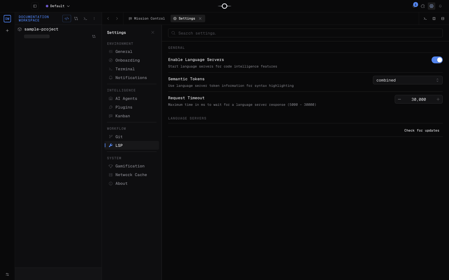Panneau LSP des réglages de Singularity avec la liste des serveurs