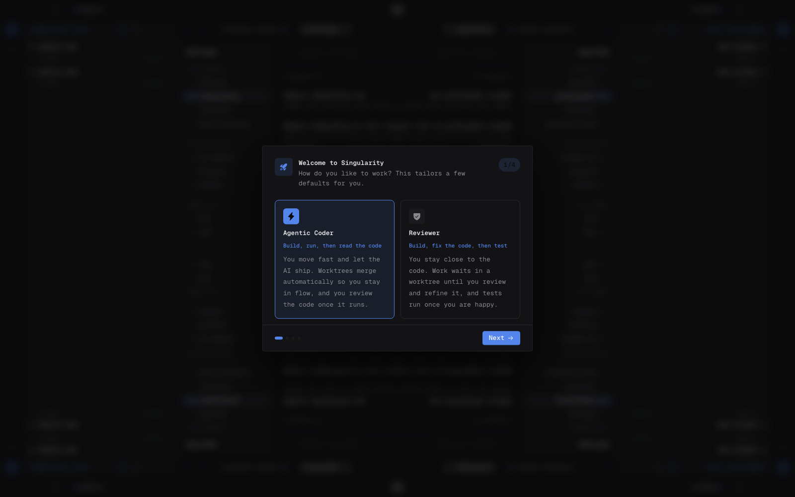 Assistant de premier lancement de Singularity en français